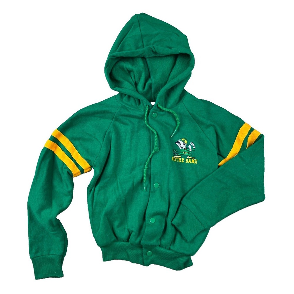 Vintage Notre Dame Hooded Jacket Sweater Sz 7 Fighting Irish Green Made In USA